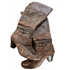GNW Boots Women's 6.5 Brown Below Knee Low Heeled Buckle